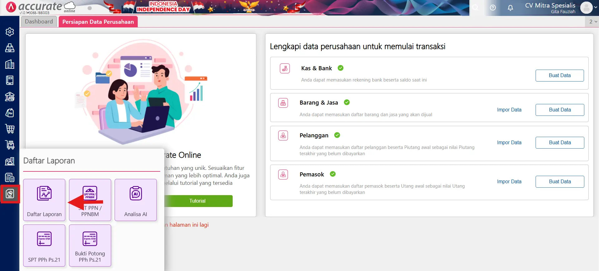 simpan format laporan yang sudah dimodifikasi